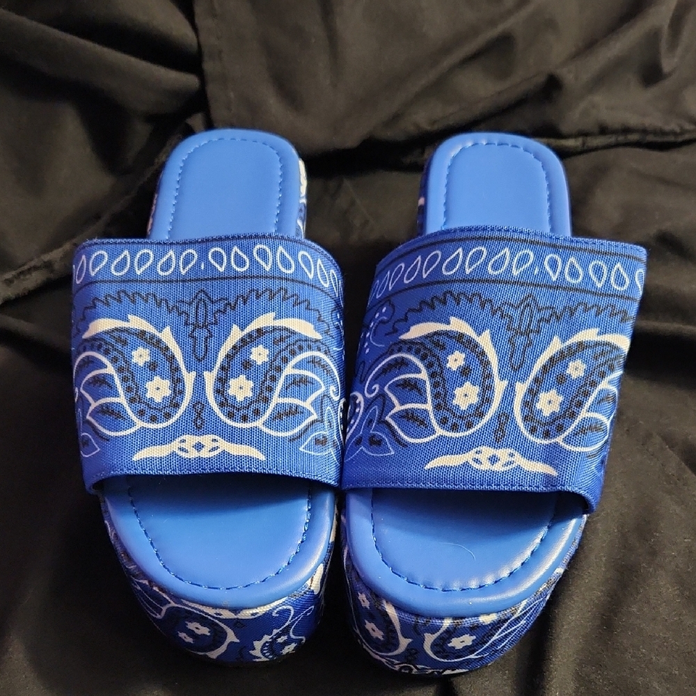Blue Bandana Platform Sandals